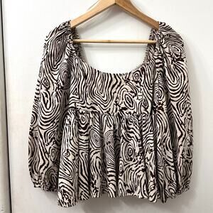 NWOT Moon River Anthropologie M Puff Sleeve Babydoll Crop Top‎ Psychedelic Funky